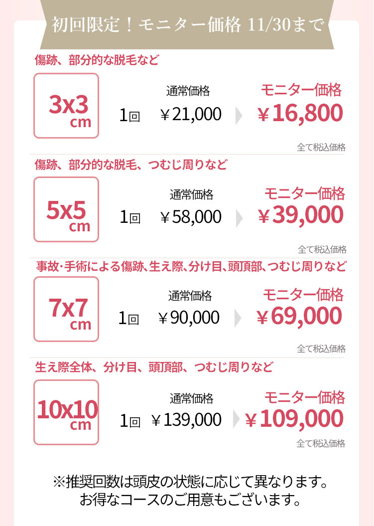 初回限定！モニター価格料金