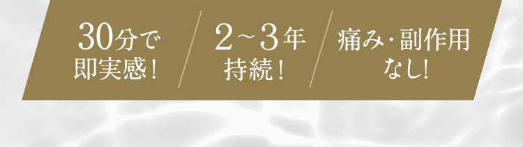 30分で即実感！2から3年持続！痛み・副作用なし！