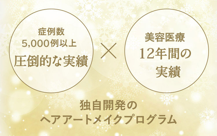 症例数1,000例以上 圧倒的な実績X美容医療脱毛 10年間のノウハウ 独自開発のヘアアートメイクプログラム