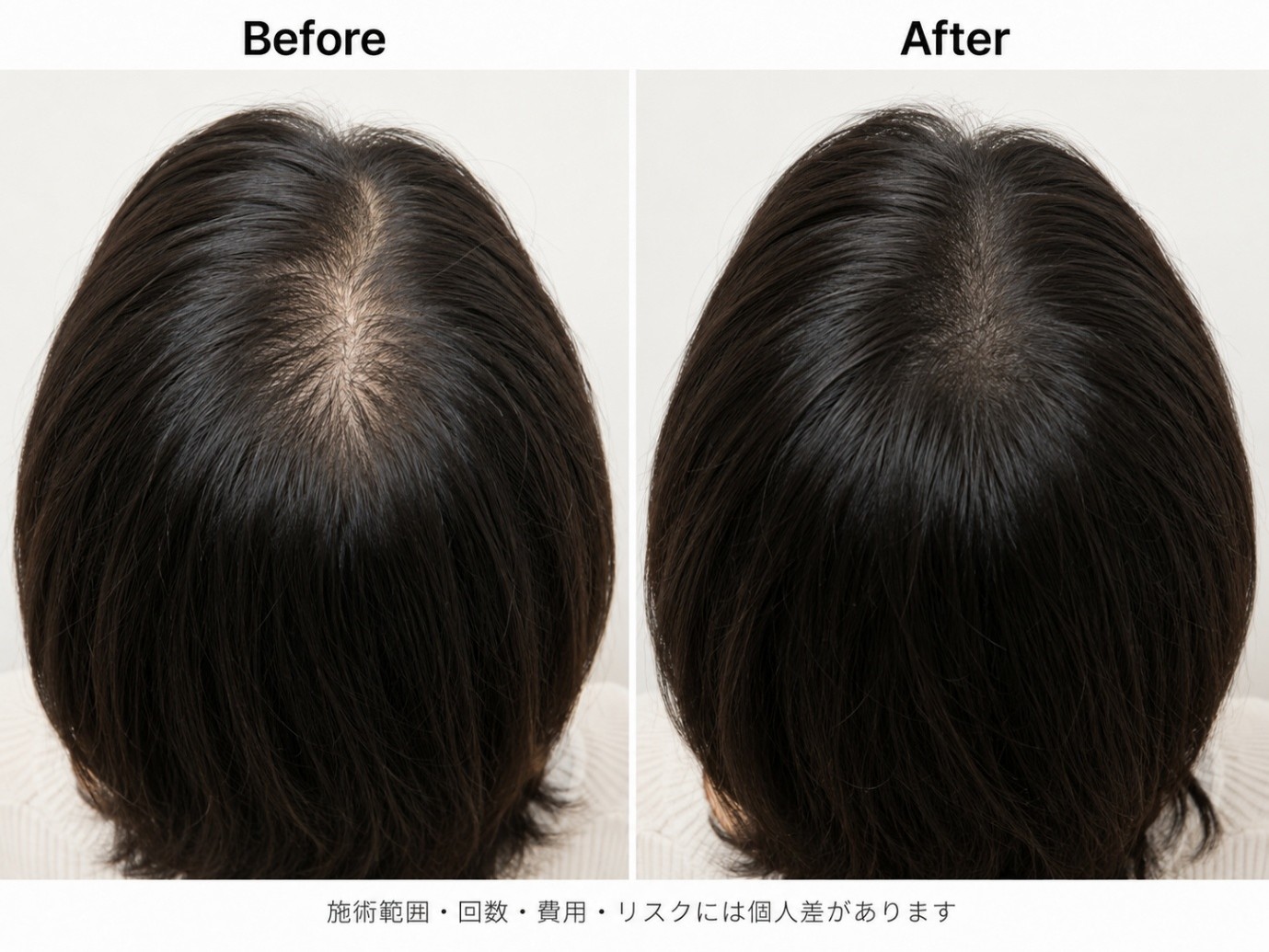 頭皮アートメイク施術前後のつむじの見え方を比較した症例写真